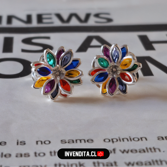 Aros enchapados en plata diseño flor de circones