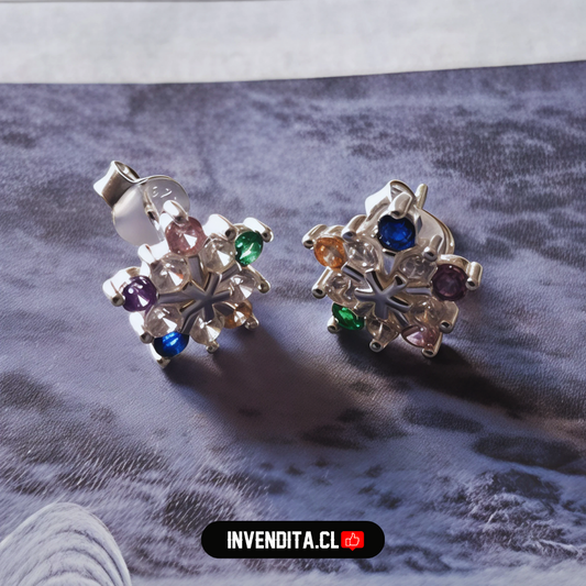 Aros de plata 925 flor de estrellas con circones de colores
