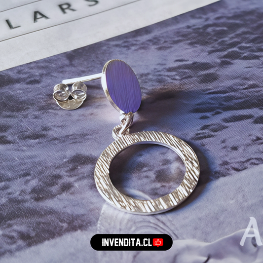 Aros de plata 925 doble placa circular satinada con mini cadena