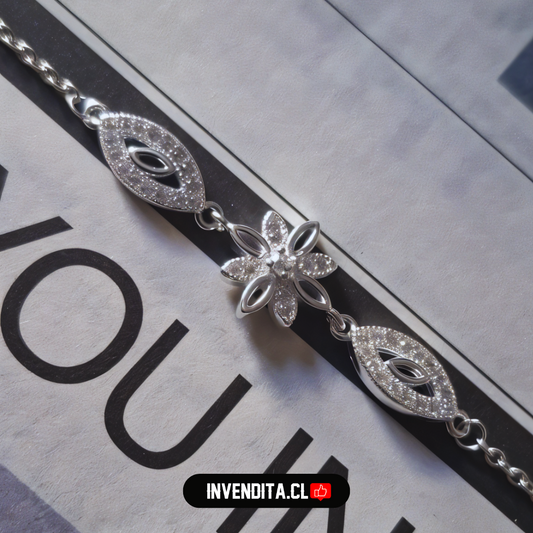 Pulsera de plata 925 flor con circones y ojos turcos