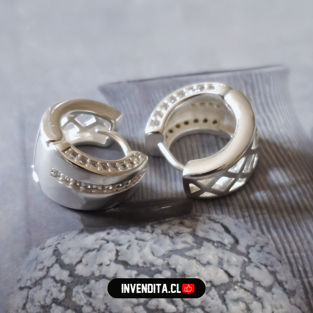 Aros enchapados en plata argollas gruesas con hilera de circones
