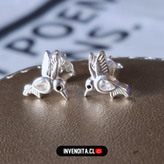 Aros de plata 925 colibrí volador con circón