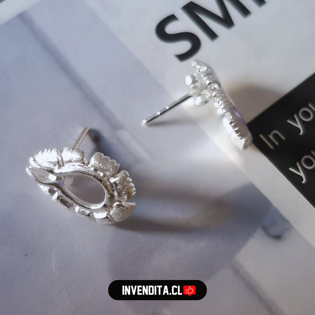 Aros de plata 925 estilo hoja con gota