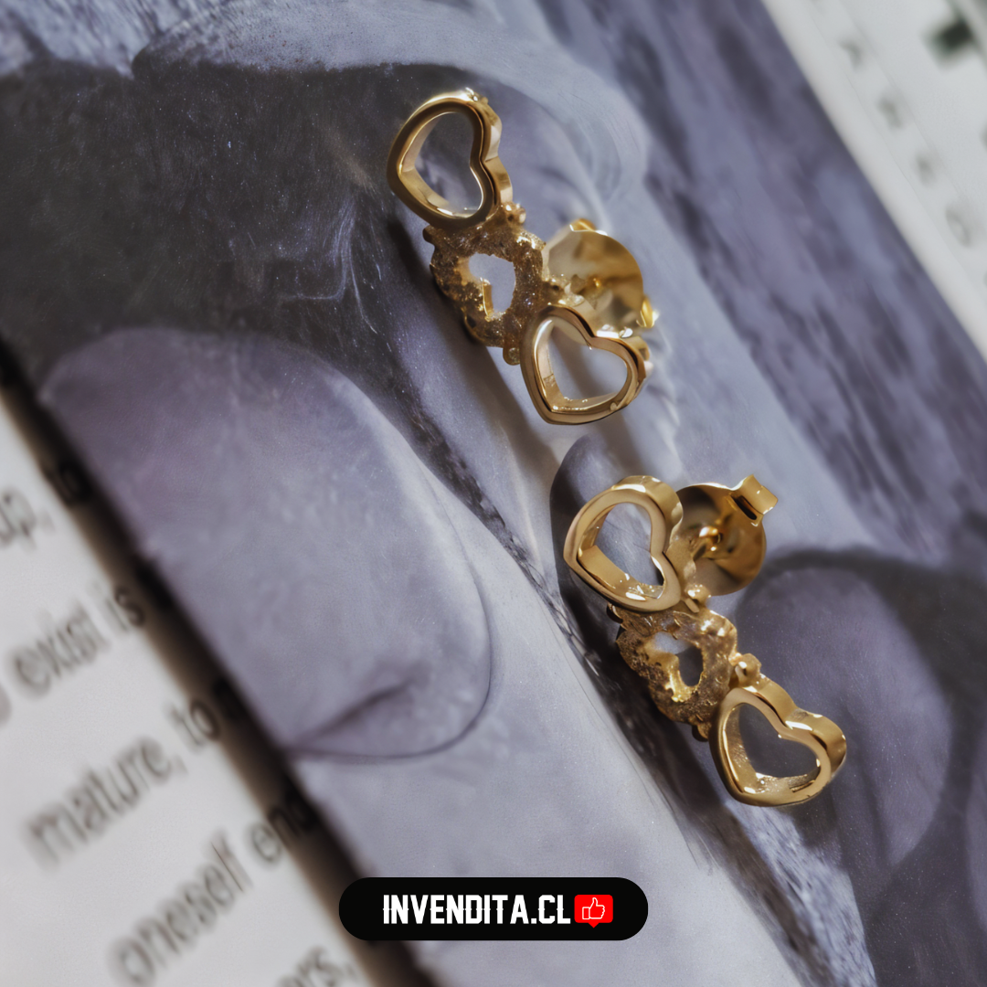 Aros enchapados en oro tres corazones con circones
