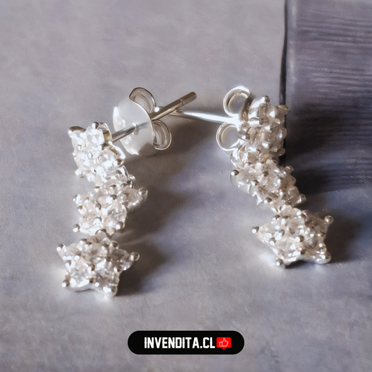 Aros de plata 925 diseño flores con gota de circón