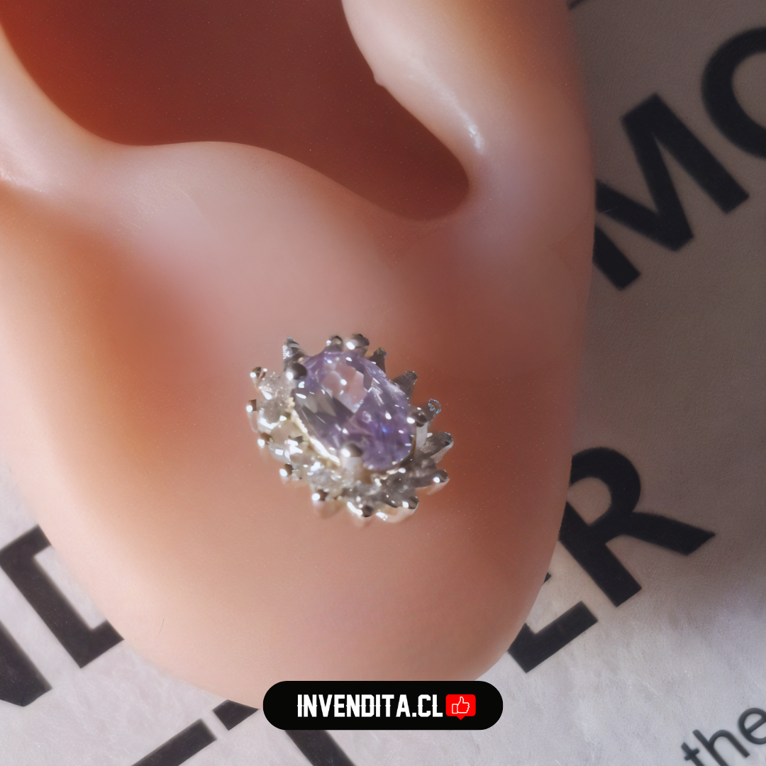 Aros de plata 925 estilo lady con circón lila