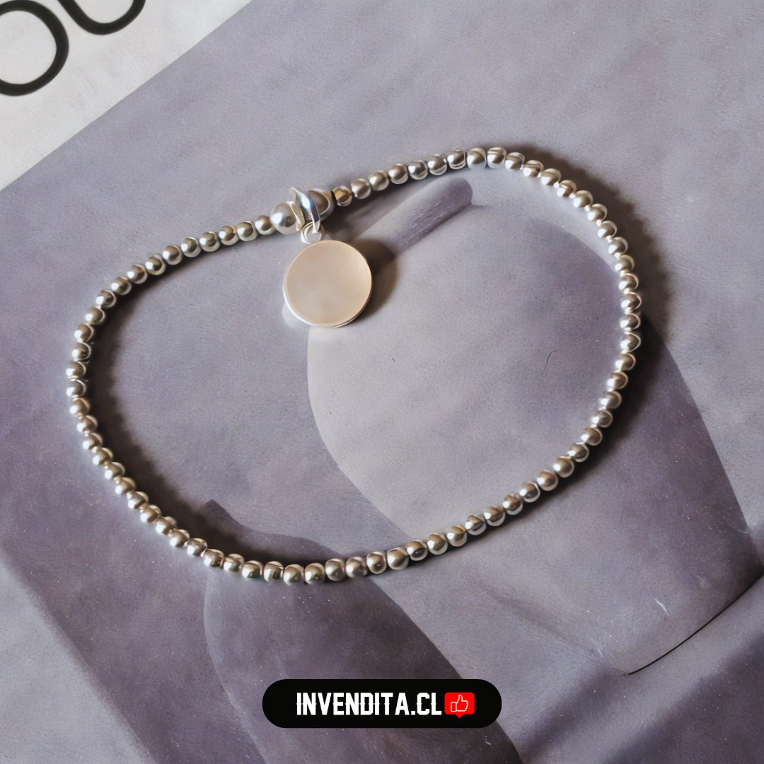 Pulsera de plata 925 diseño de esferas con placa circular