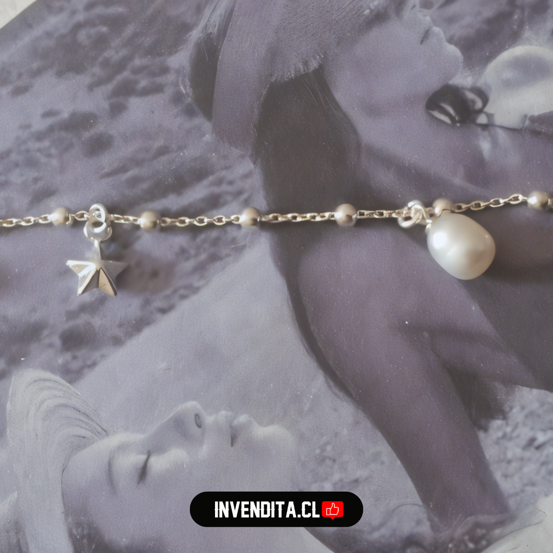 Pulsera de plata 925 diseño de estrellas con perlas de río