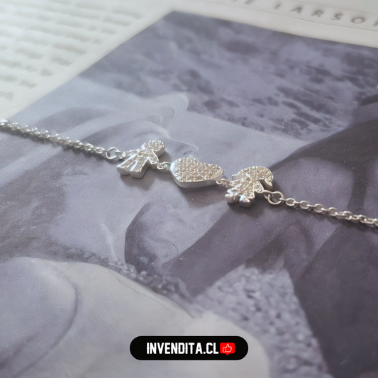 Pulsera de plata 925 figuras y placa corazón con circones