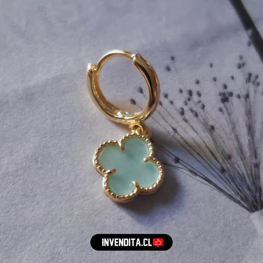 Aros enchapados en oro argollas con placa flor verde turquesa