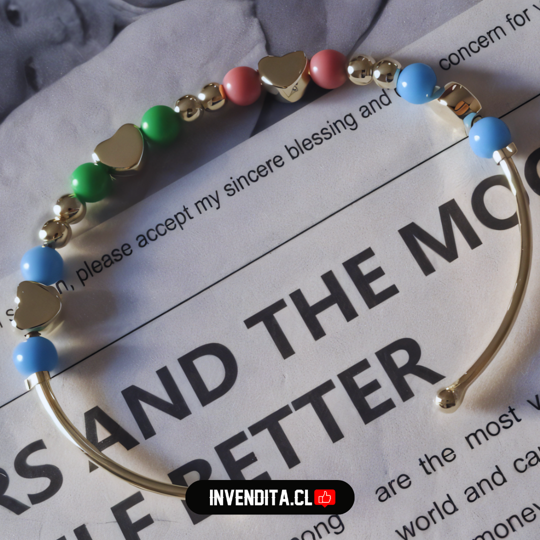 Pulsera enchapada en oro estilo esclava con esferas de colores