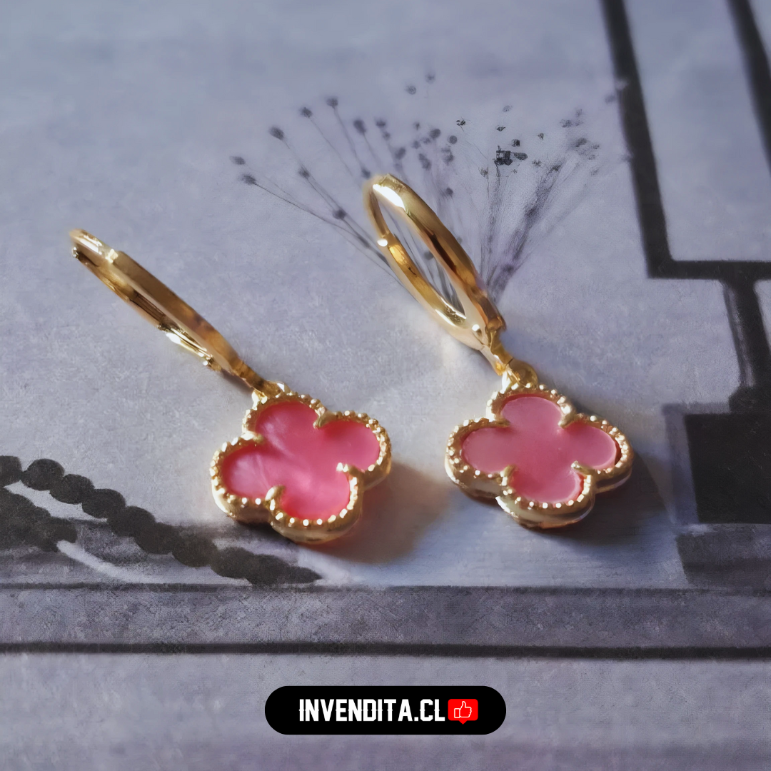 Aros enchapados en oro argollas con placa flor rosa