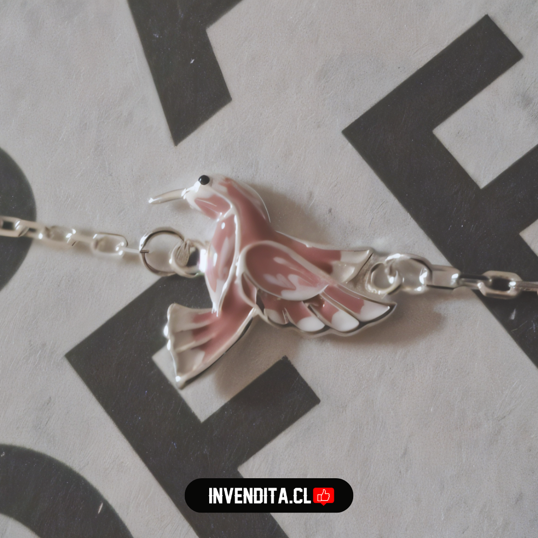 Pulsera de plata 925 colibrí esmaltado rosa