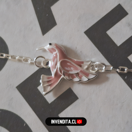Pulsera de plata 925 colibrí esmaltado rosa