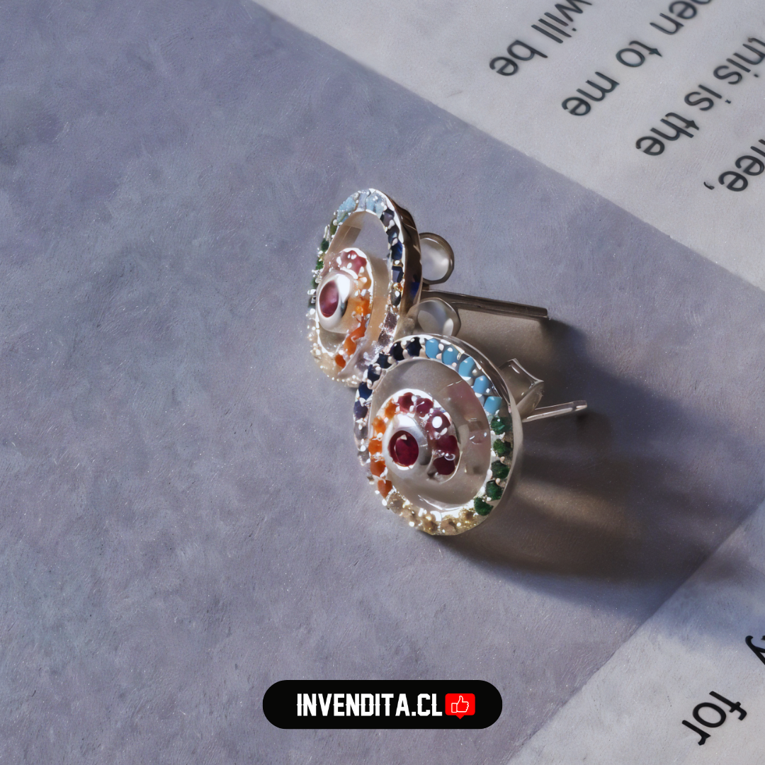 Aros de plata 925 multicolor caracol