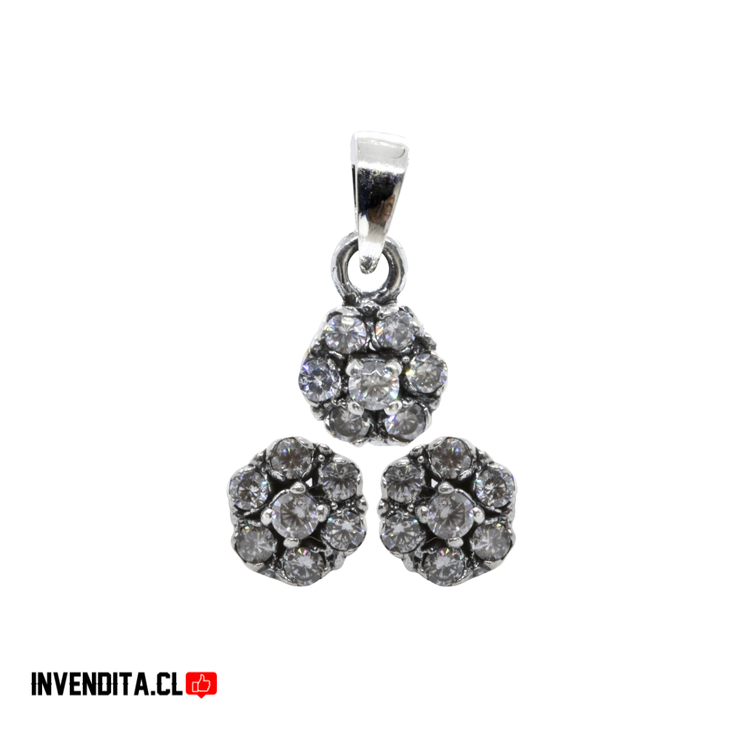 Conjunto de plata 925 flor de circones