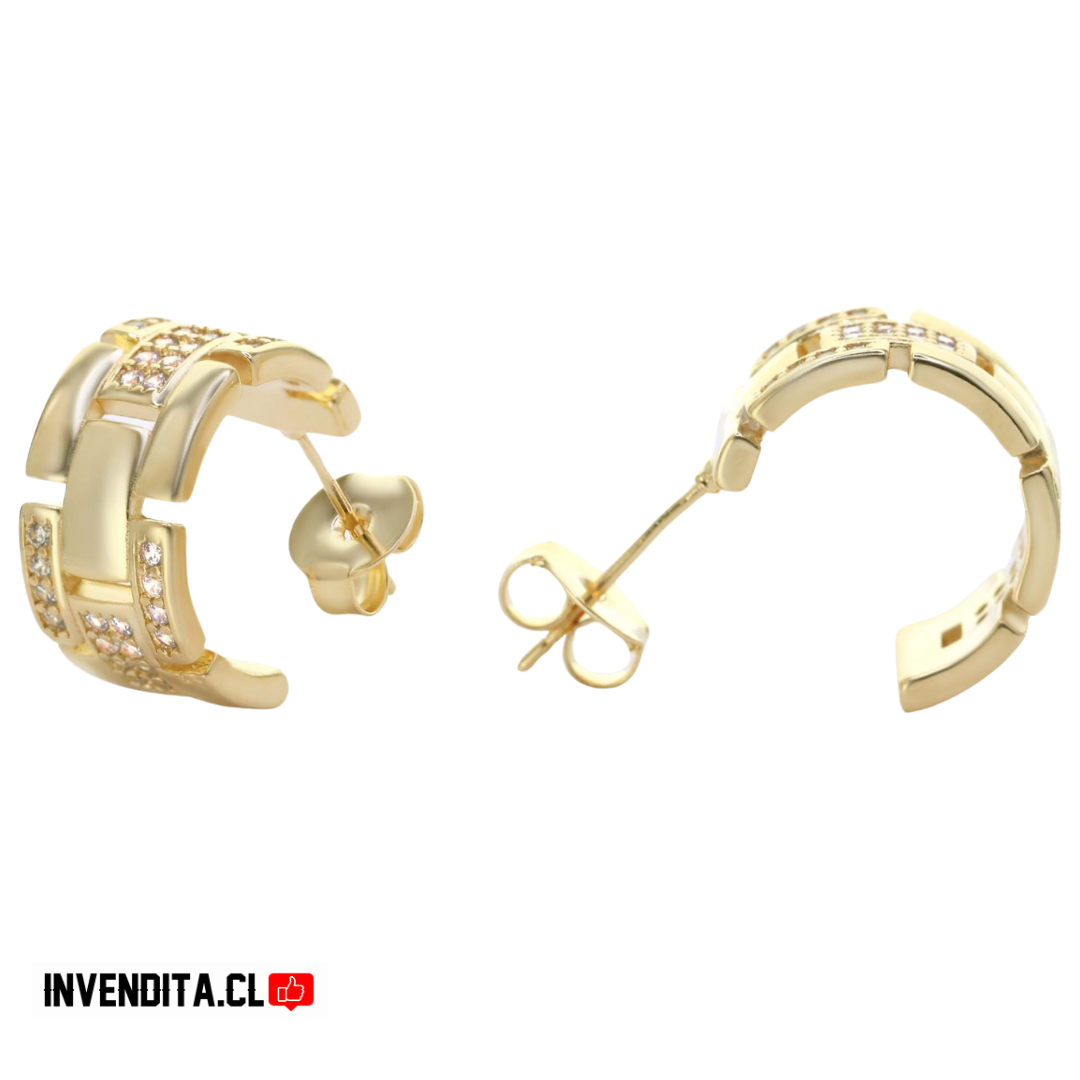 Aros enchapados en oro argolla semi abierta unión fragmentos lisos y circones