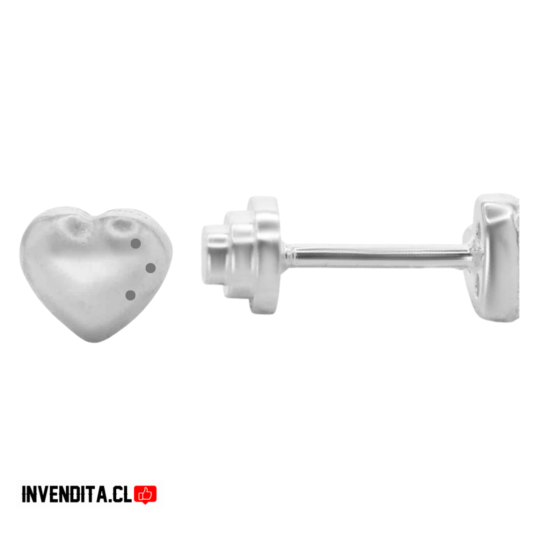 Aros de plata 925 para niños con tope corazón con detalles