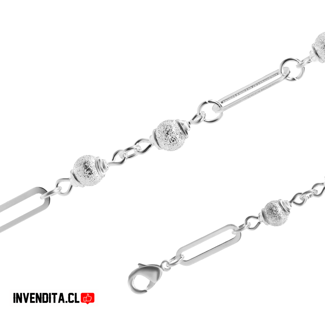 Pulsera enchapada en plata eslabones largos con esferas satinadas
