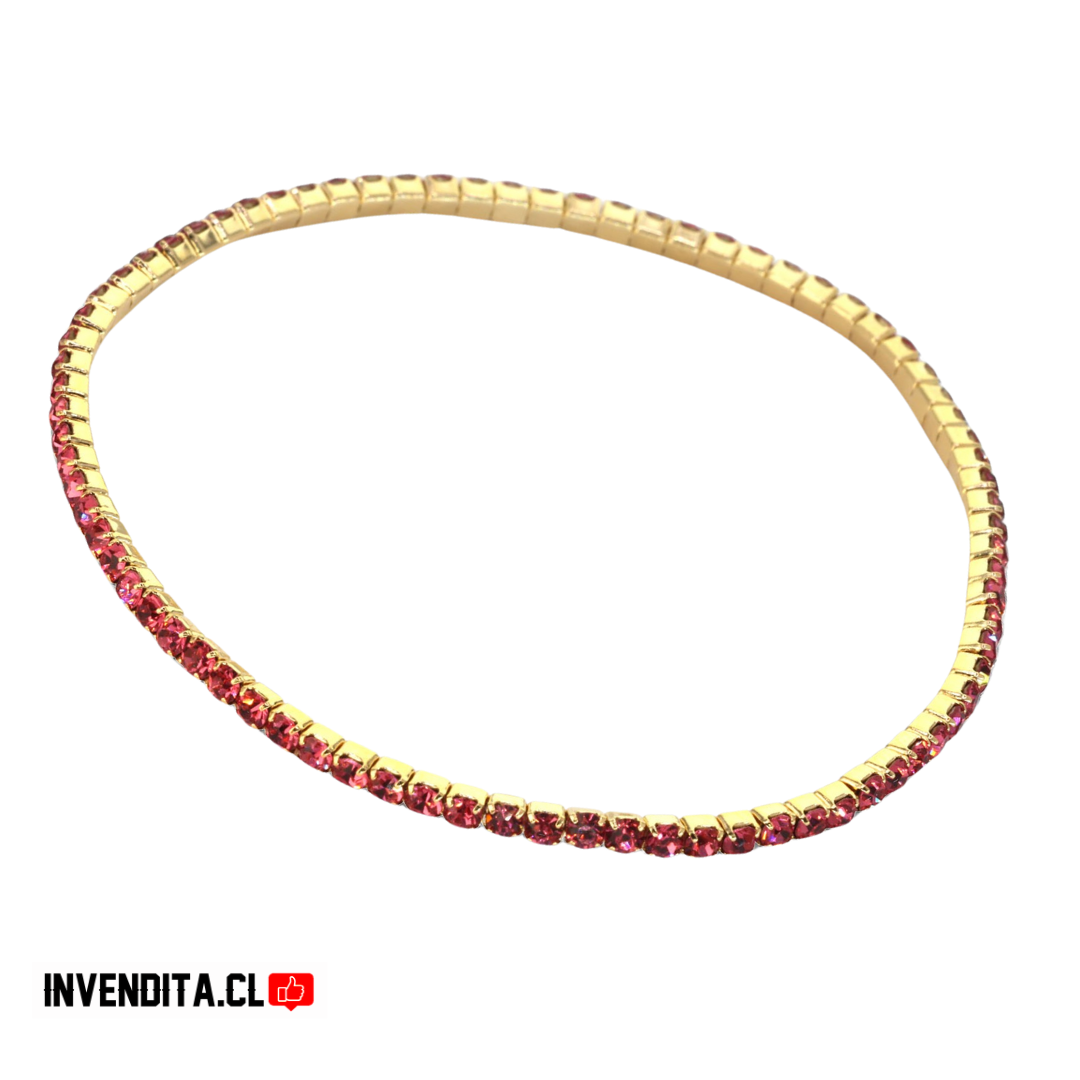 Pulsera enchapada en oro elástica con circones rosas