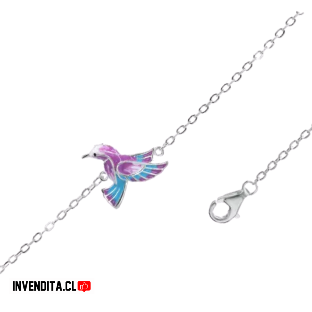 Pulsera de plata 925 colibrí esmaltado dos colores