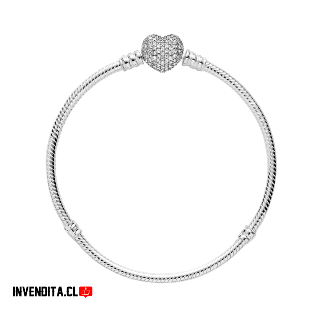 Pulsera estilo pandora de serpiente con broche de corazón centelleante