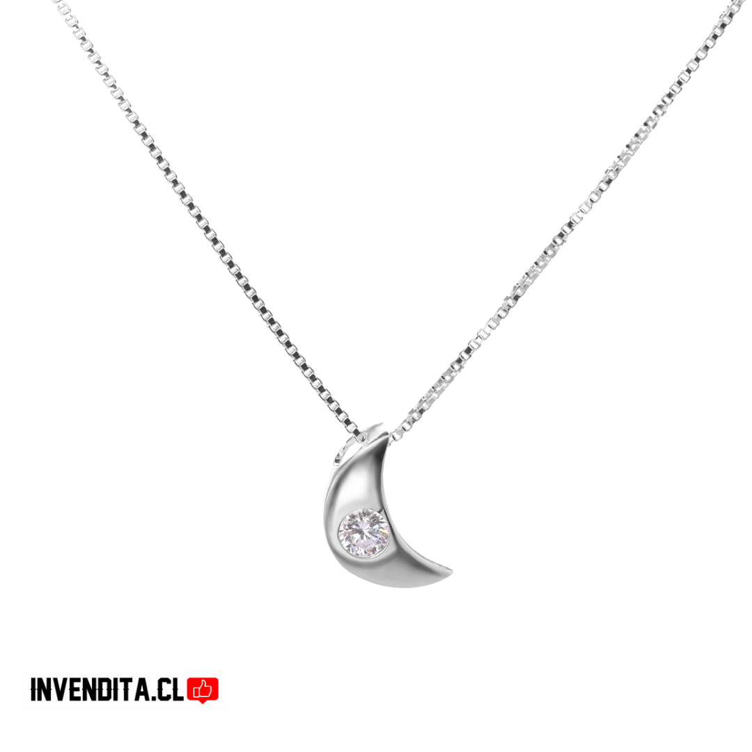 Collar de plata 925 punto de luz media luna con circón