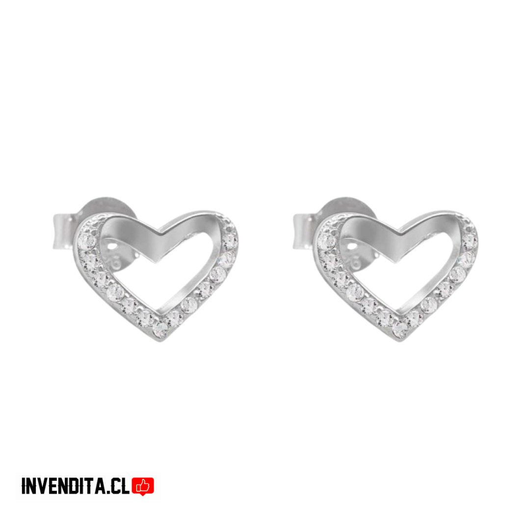 Aros de plata 925 corazón mitad con circones