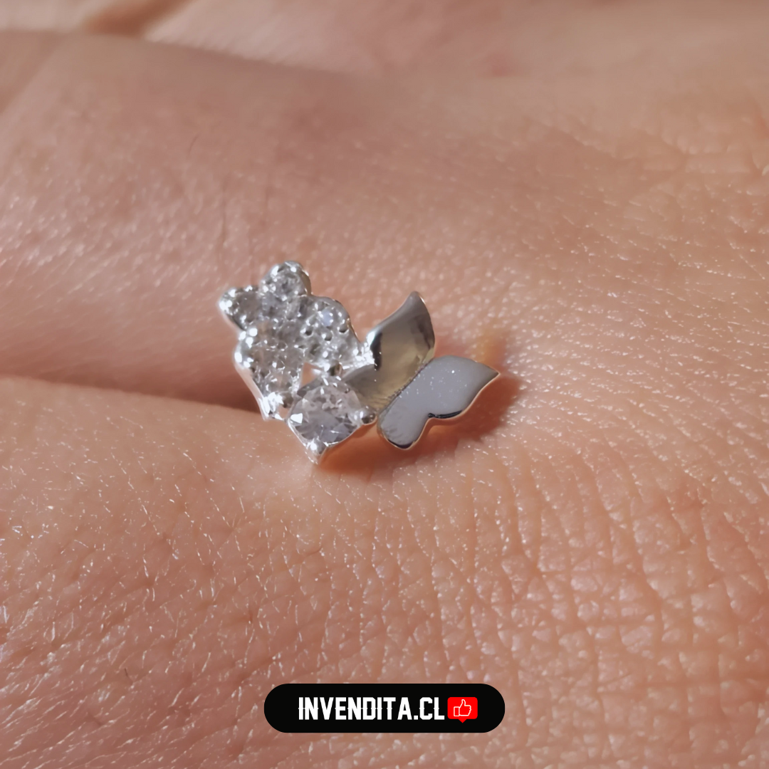 Aros de plata 925 dos mariposas con circones