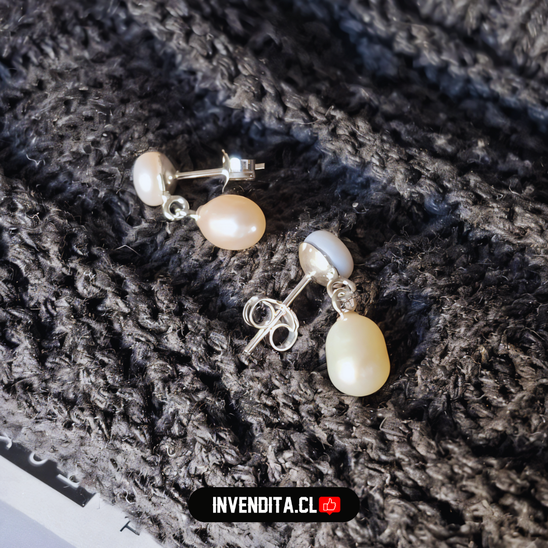 Aros de plata 925 estilo clásico con doble perlas de río