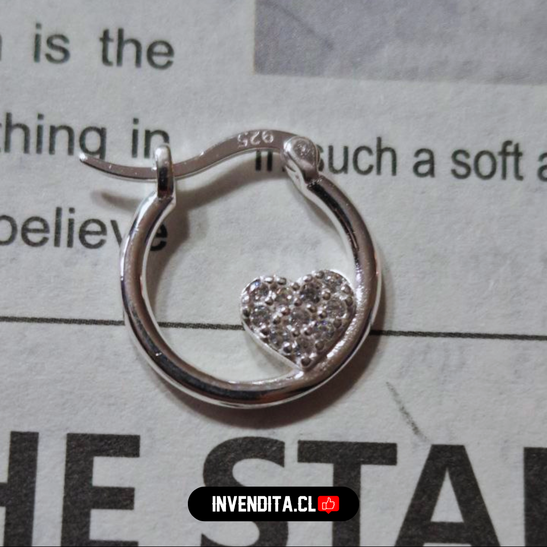 Aros de plata 925 argollas con corazón de circones
