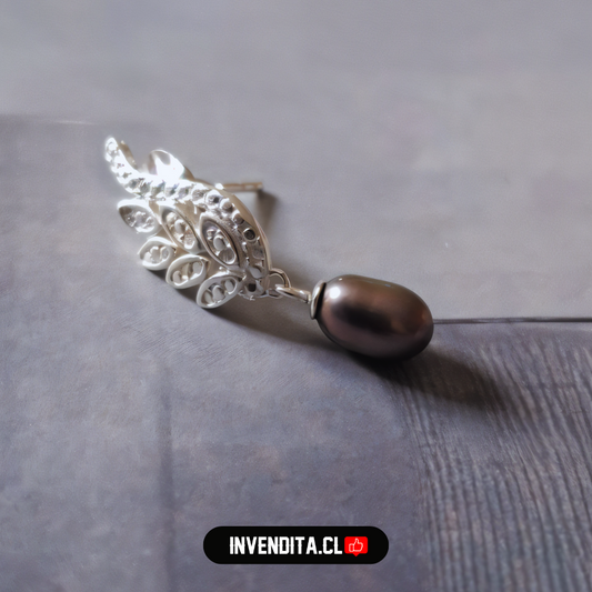 Aros de plata 925 ala con perla oscura