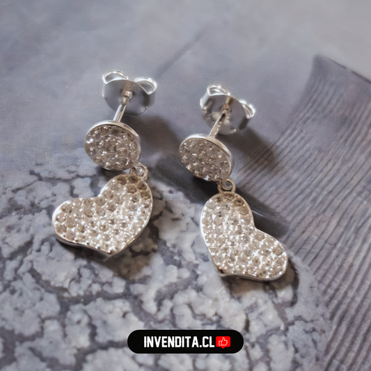 Aros de plata 925 estilo botón y colgantes corazón