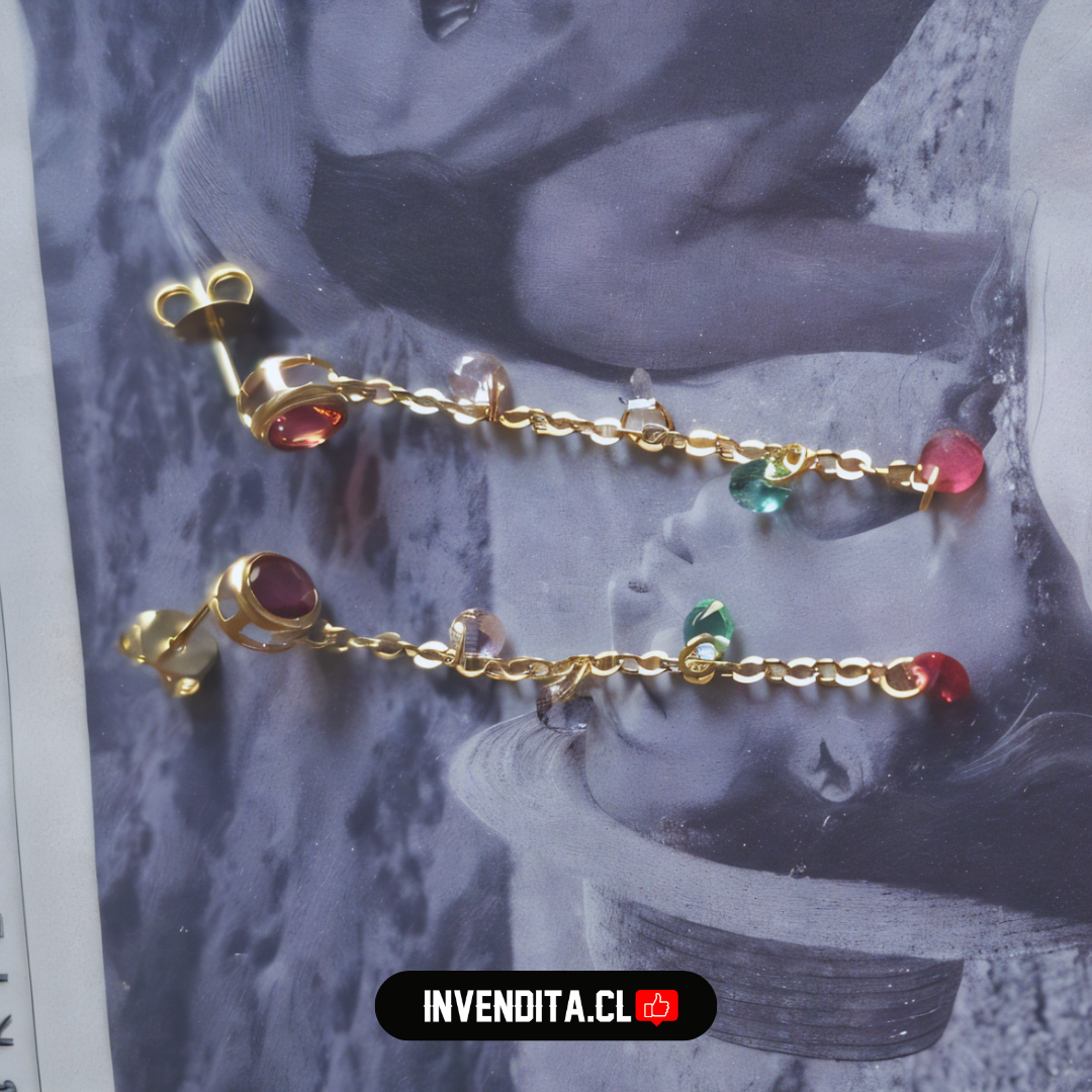 Aros enchapados en oro gran circón rubí y mini circones de colores