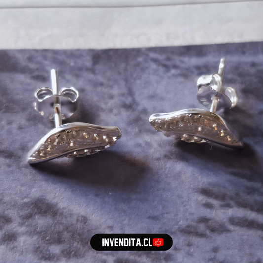 Aros de plata 925 pegado diseño hoja micro circones