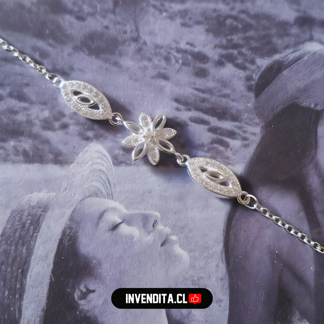 Pulsera de plata 925 flor con circones y ojos turcos