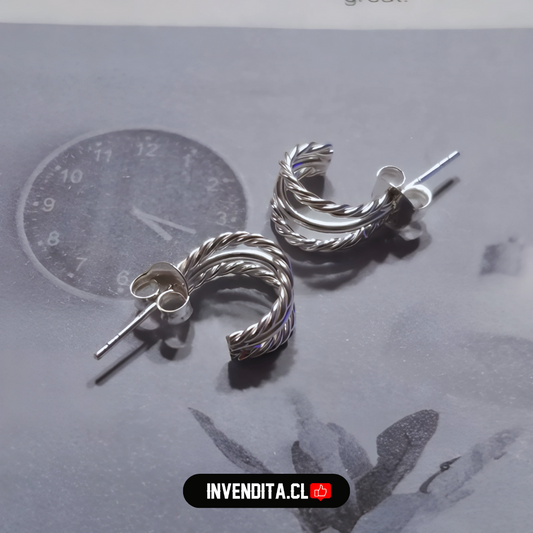 Aros de plata 925 mini argollas triple banda anudada y lisa