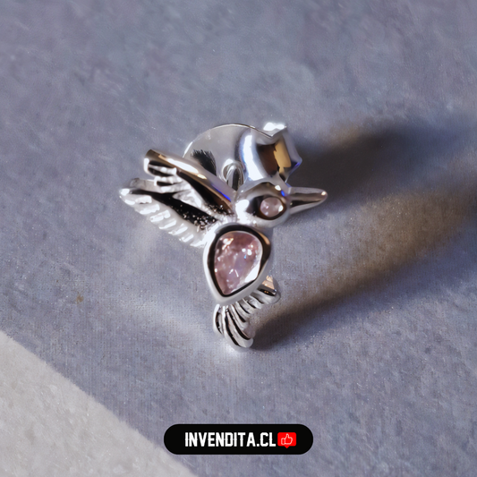 Aros de plata 925 colibrí volador con circones rosas