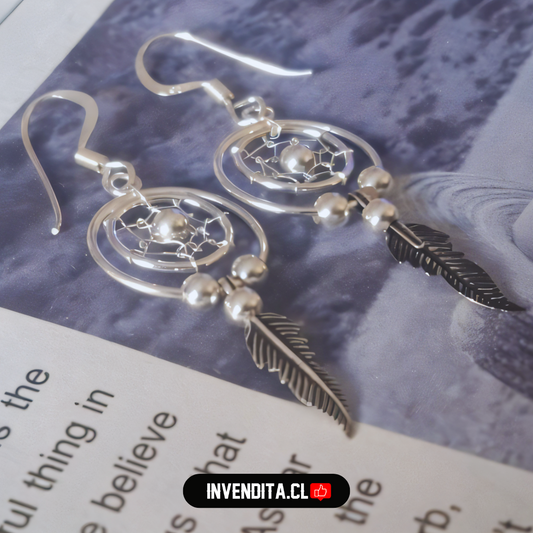 Aros de plata 925 diseño atrapasueños estilo nativo