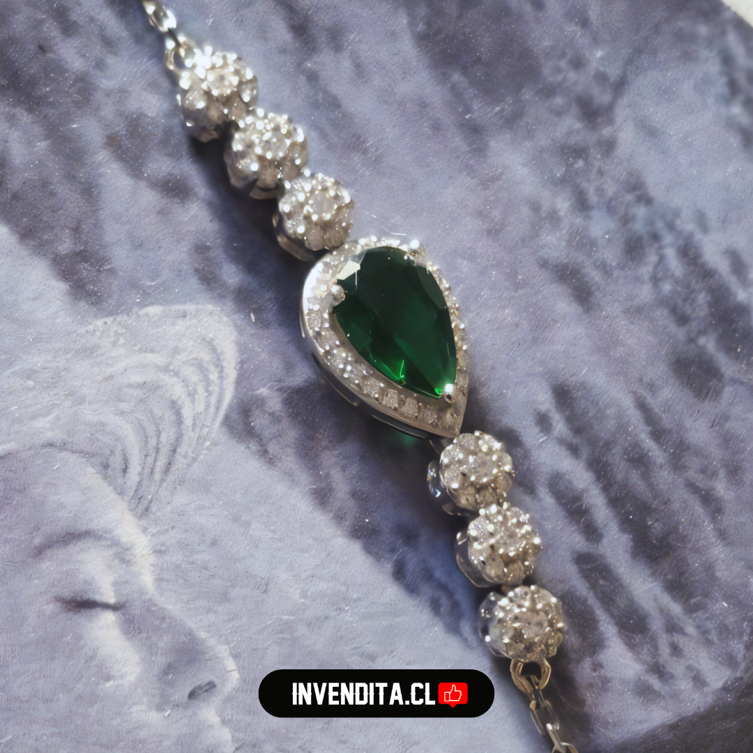 Pulsera de plata 925 circones con gota color verde