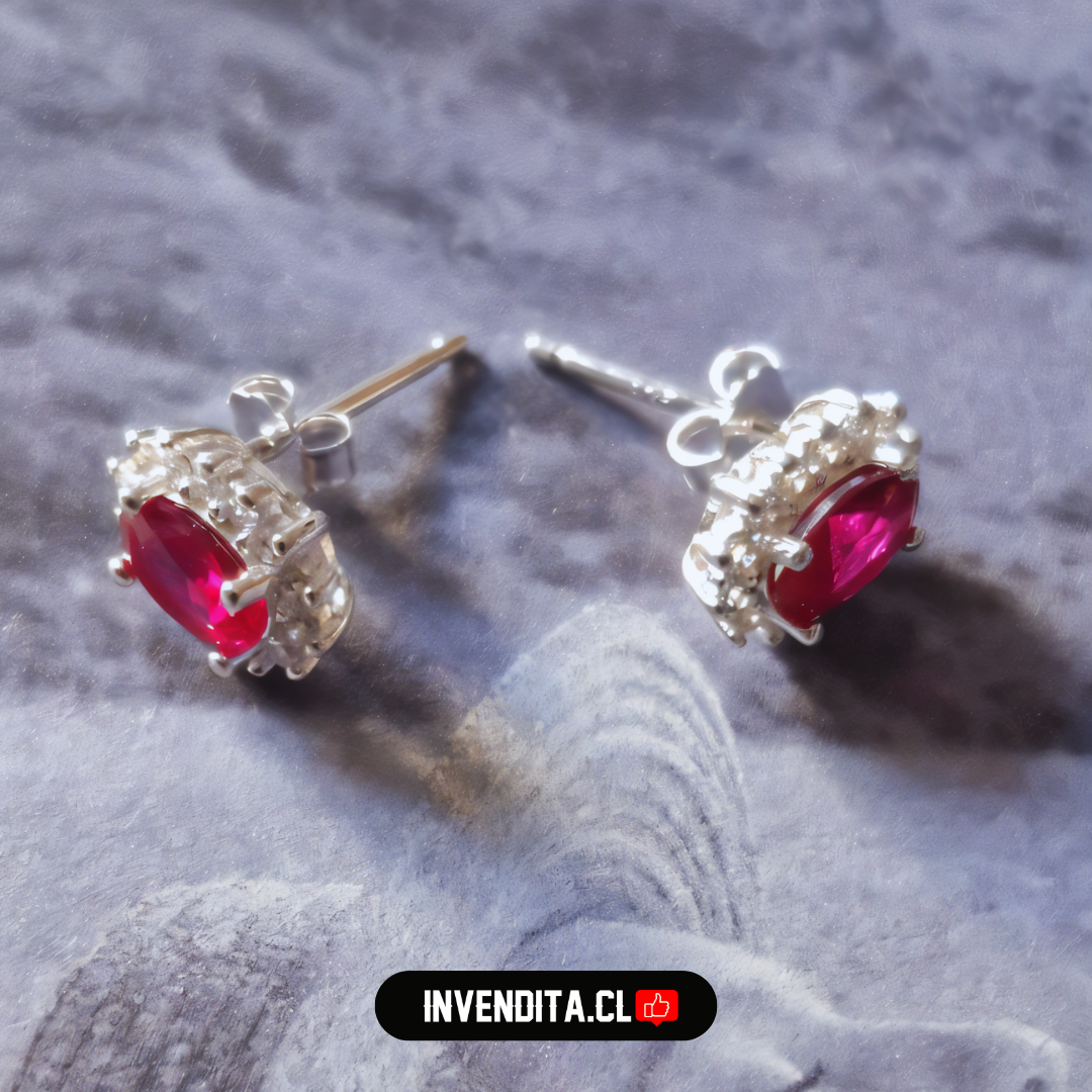 Aros de plata 925 estilo lady con circón rojo