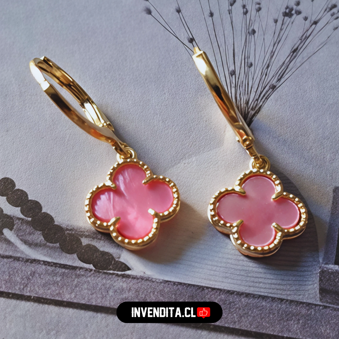 Aros enchapados en oro argollas con placa flor rosa