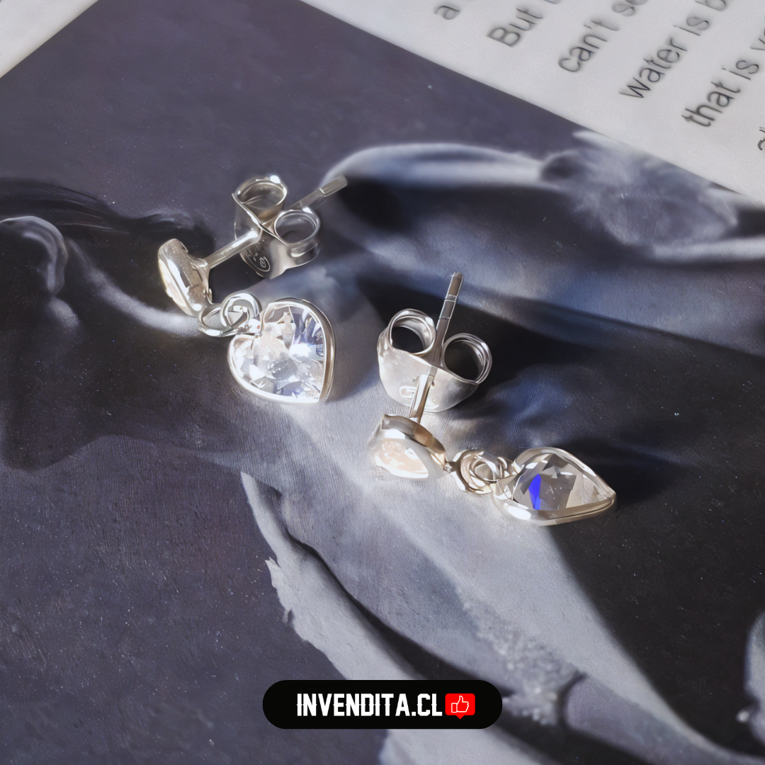 Aros de Plata 925 dos corazones colgando