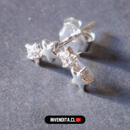 Aros de Plata 925 estilo trepador de estrellas lisas y circones