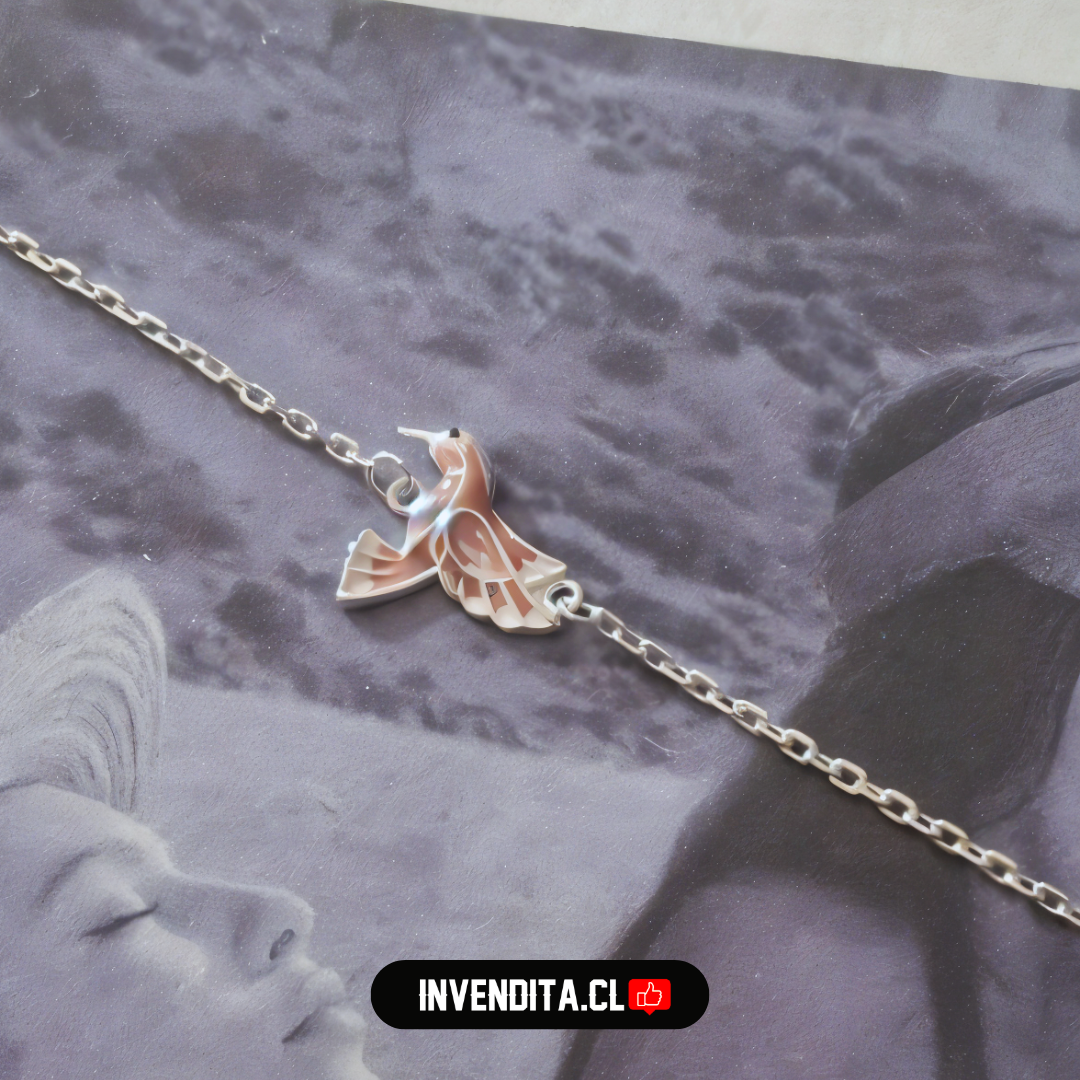 Pulsera de plata 925 colibrí esmaltado rosa
