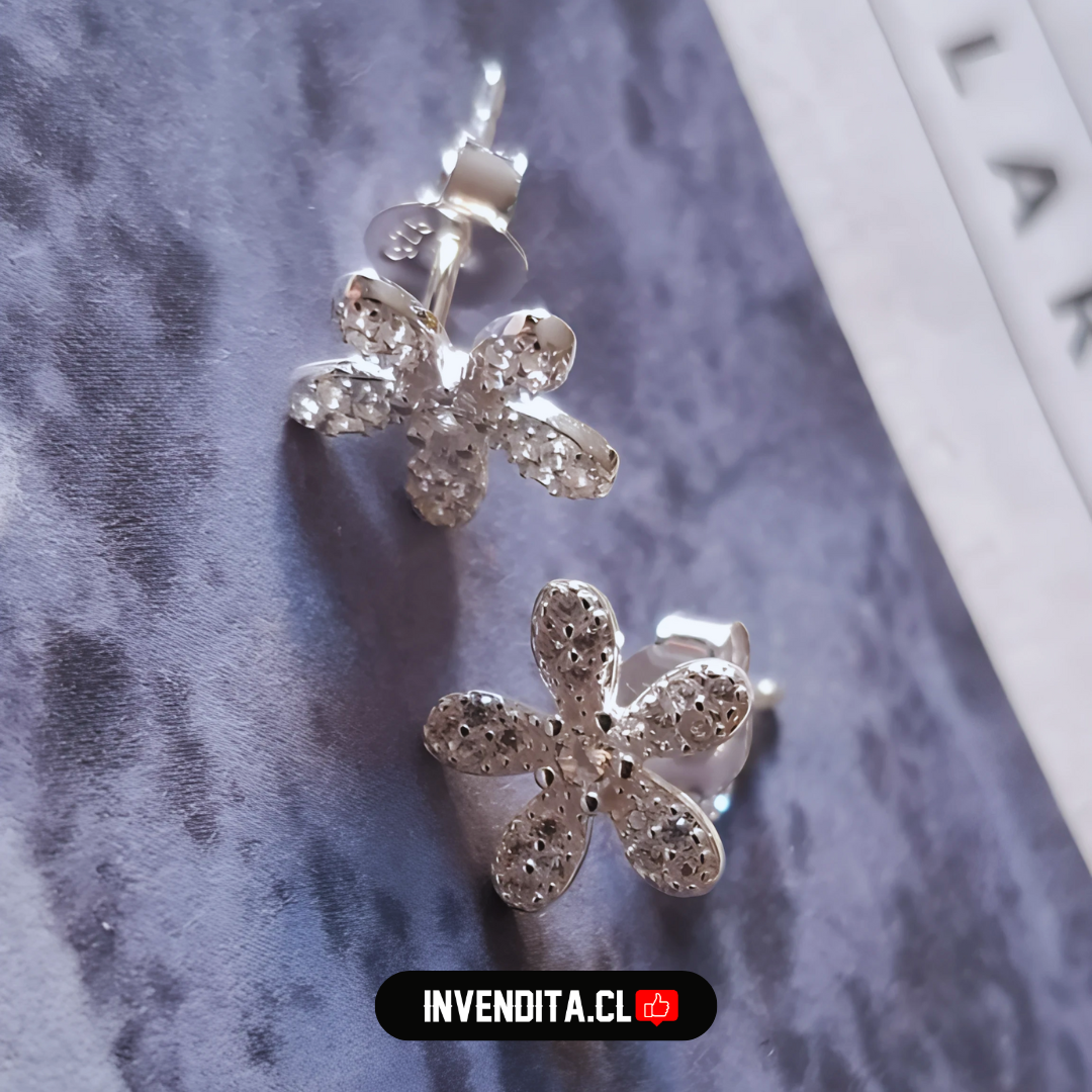 Aros de plata 925 flores con circones varios