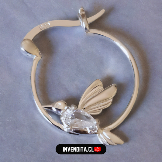 Aros de plata 925 diseño colibrí con circón y broche criollo