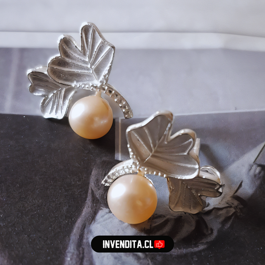 Aros de plata 925 diseño hojas de circones con pequeña perla