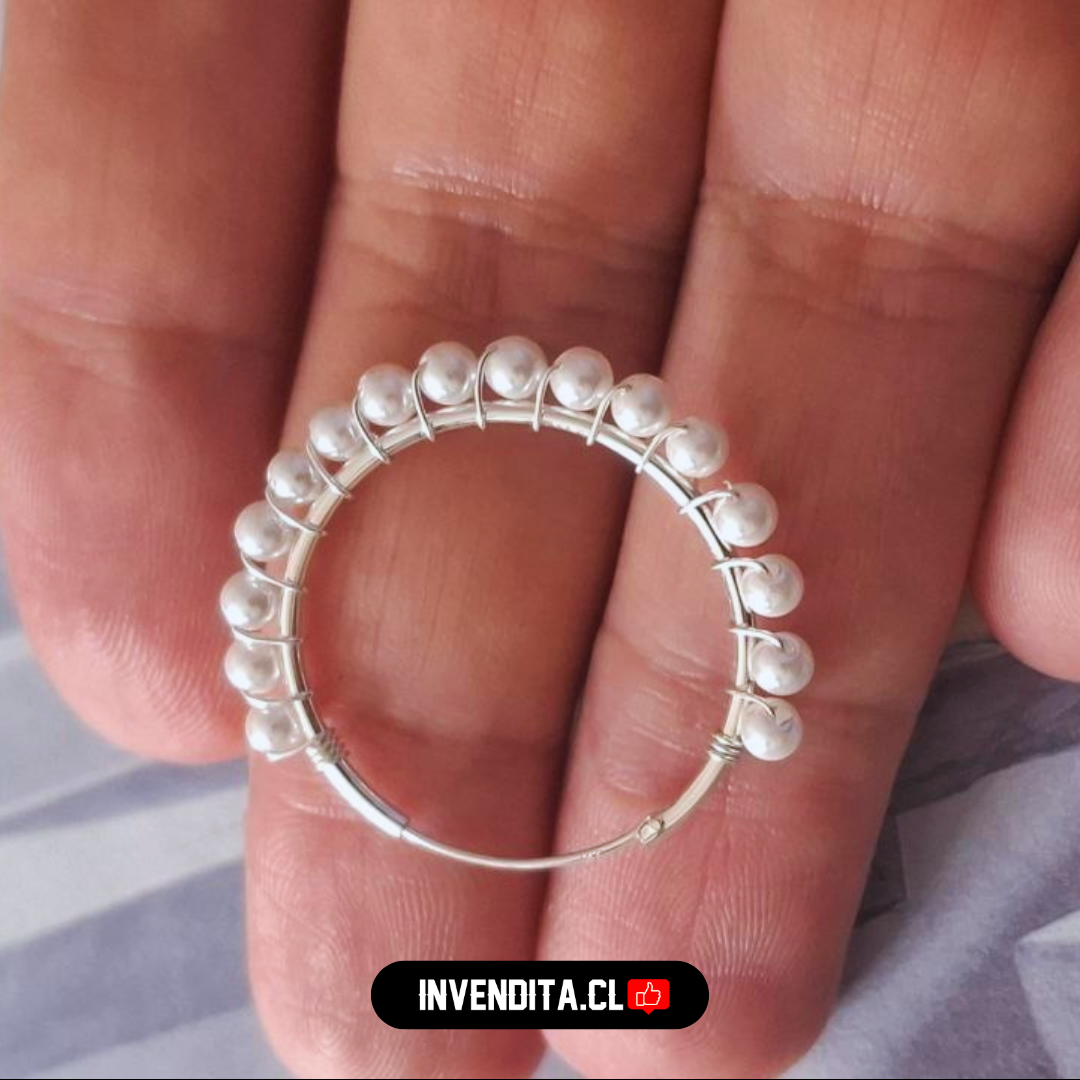 Aros de plata 925 argollas con perlitas