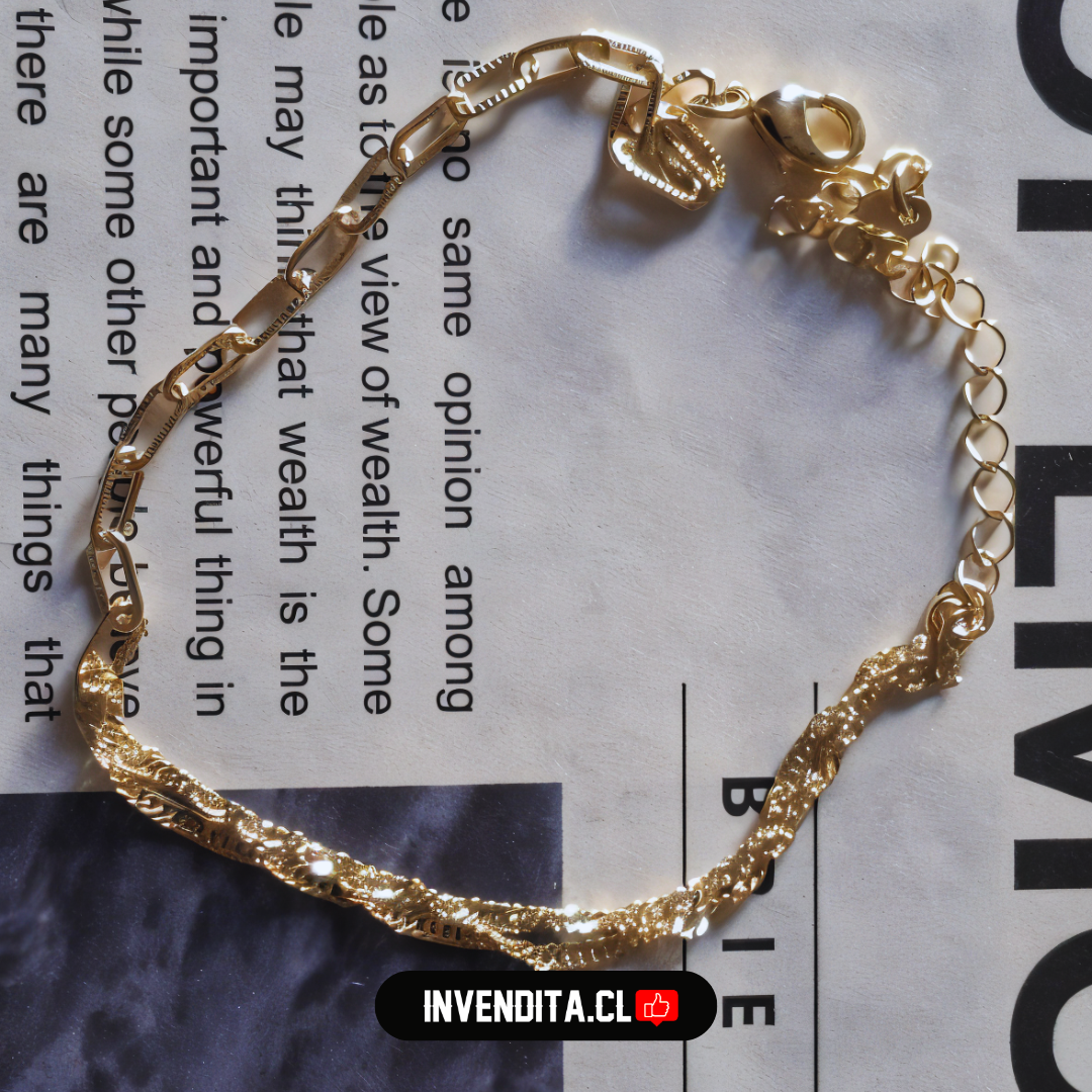 Pulsera enchapada en oro doble cadena eslabones biselados
